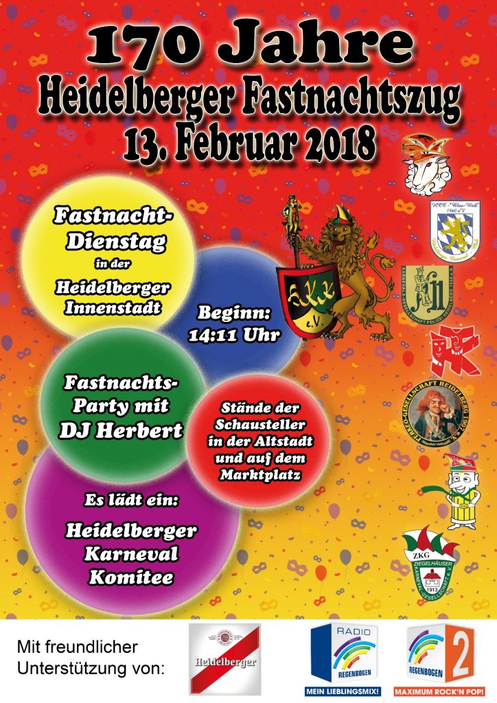 170 Jahre Heidelberger Fastnachtszug am 13. Februar 2018 - HKK - Heidelberger Karneval Komitee 1952 e.V.
